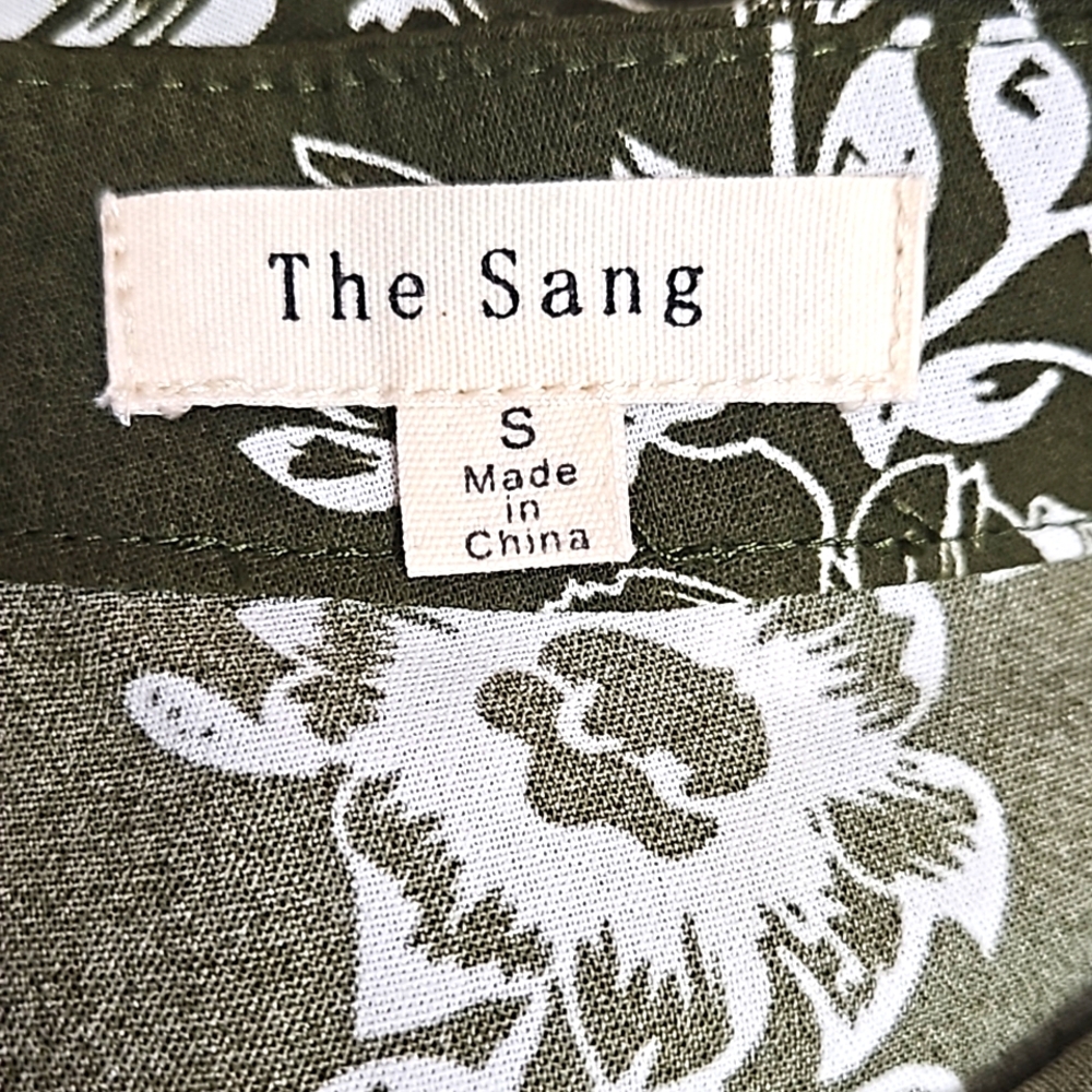 The Sang Olive Green & White Floral Front Slit Wide Leg Pants – Size Small - Picture 8 of 10